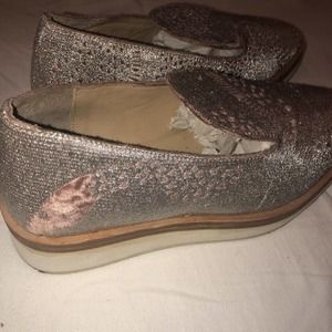 FREE People Womens 7.5 Loafers Snake Eyes Silver Shimmer Shoes 38 EUR